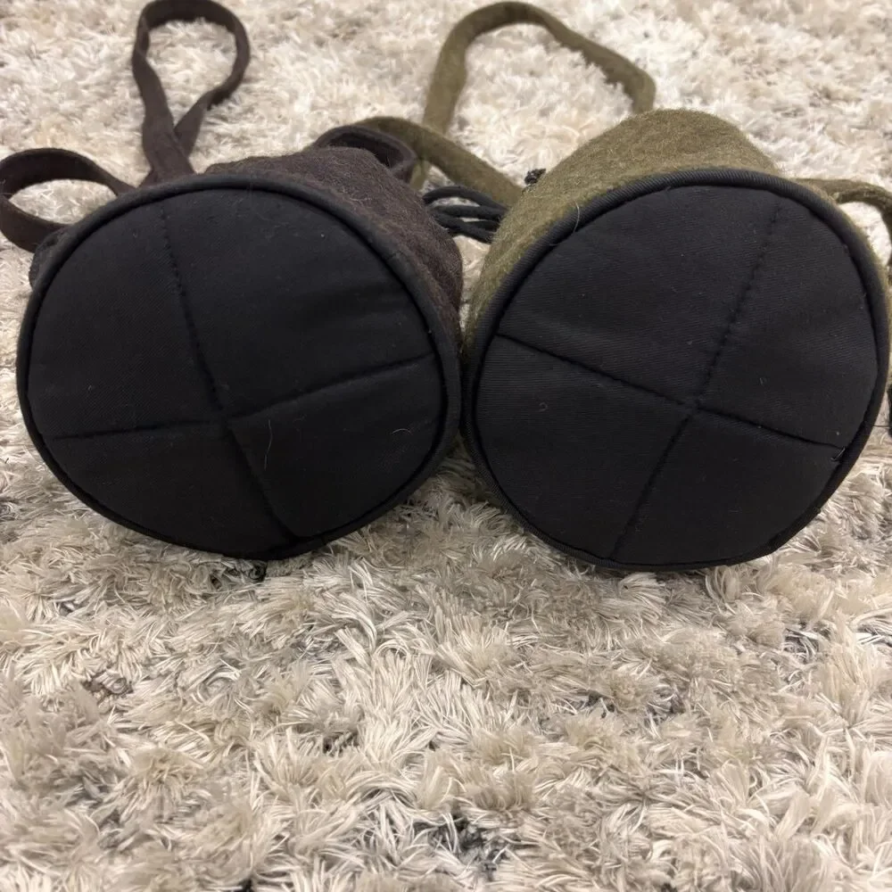 Lot 2 Handmade 100% Wool Felt Drawstring Crossbody Pouches Nepal Brown Olive